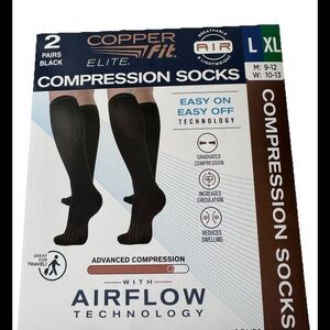 Copper Fit Energy Compression Socks Black, Size L/XL , M9-12/W 10-13 2 Pairs